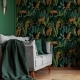 Vintage Botanical Wallpaper Peel and Stick Dark Tropical Plants with Leopard Wall Mural