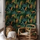 Vintage Botanical Wallpaper Peel and Stick Dark Tropical Plants with Leopard Wall Mural