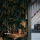 Vintage Botanical Wallpaper Peel and Stick Dark Tropical Plants with Leopard Wall Mural