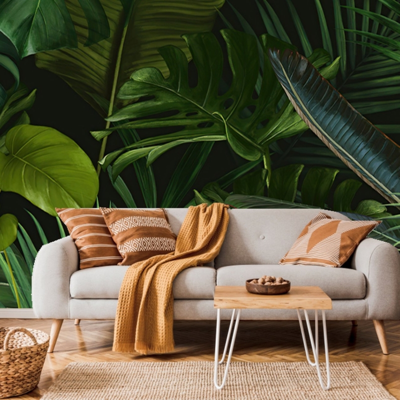 Tropical Green Leaves, Tropical Wallpaper, Peel and Stick, Jungle Wallpaper, Temporary Wallpaper
