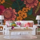 Tropical flowers, palm leaves, jungle plants, paradise bouquet, Peel and Stick Wallpaper, Removable Wallpaper, Temporary Wallpaper