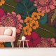 Tropical flowers, palm leaves, jungle plants, paradise bouquet, Peel and Stick Wallpaper, Removable Wallpaper, Temporary Wallpaper