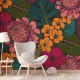 Tropical flowers, palm leaves, jungle plants, paradise bouquet, Peel and Stick Wallpaper, Removable Wallpaper, Temporary Wallpaper