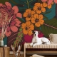 Tropical flowers, palm leaves, jungle plants, paradise bouquet, Peel and Stick Wallpaper, Removable Wallpaper, Temporary Wallpaper