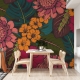 Tropical flowers, palm leaves, jungle plants, paradise bouquet, Peel and Stick Wallpaper, Removable Wallpaper, Temporary Wallpaper