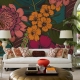 Tropical flowers, palm leaves, jungle plants, paradise bouquet, Peel and Stick Wallpaper, Removable Wallpaper, Temporary Wallpaper