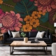 Tropical flowers, palm leaves, jungle plants, paradise bouquet, Peel and Stick Wallpaper, Removable Wallpaper, Temporary Wallpaper