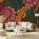 Tropical flowers, palm leaves, jungle plants, paradise bouquet, Peel and Stick Wallpaper, Removable Wallpaper, Temporary Wallpaper