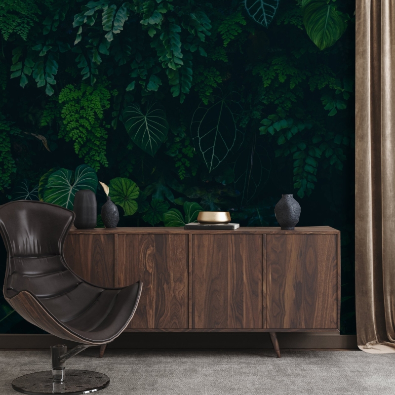 Tropical Monstera Leaves Wallpaper, Dark Forest Peel and Stick wallpaper, green tropical leaves, Peel and Stick, temporary wallpaper