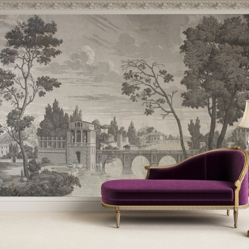 Black and White Landscape Wallpaper Peel and Stick, Removable Wallpaper, old Italian landscape