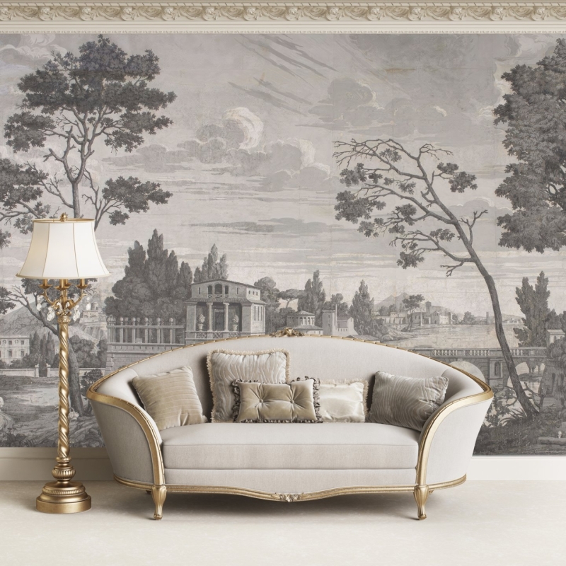 Black and White Landscape Wallpaper Peel and Stick, Removable Wallpaper, old Italian landscape