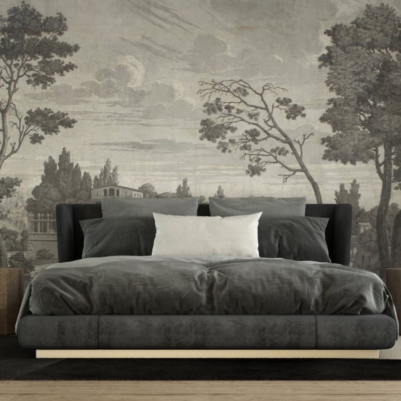 Black and White Landscape Wallpaper Peel and Stick, Removable Wallpaper, old Italian landscape