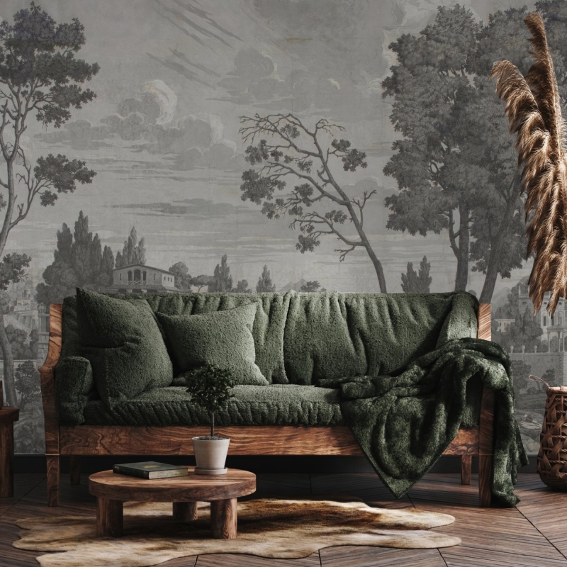 Black and White Landscape Wallpaper Peel and Stick, Removable Wallpaper, old Italian landscape