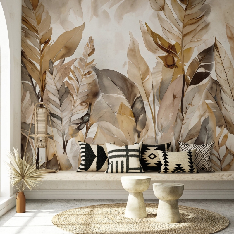 Tropical Removable Wallpaper. Banana Leaves Wallpaper. Modern Wallpaper. Peel and stick Wallpaper. Self-adhesive Wallpaper