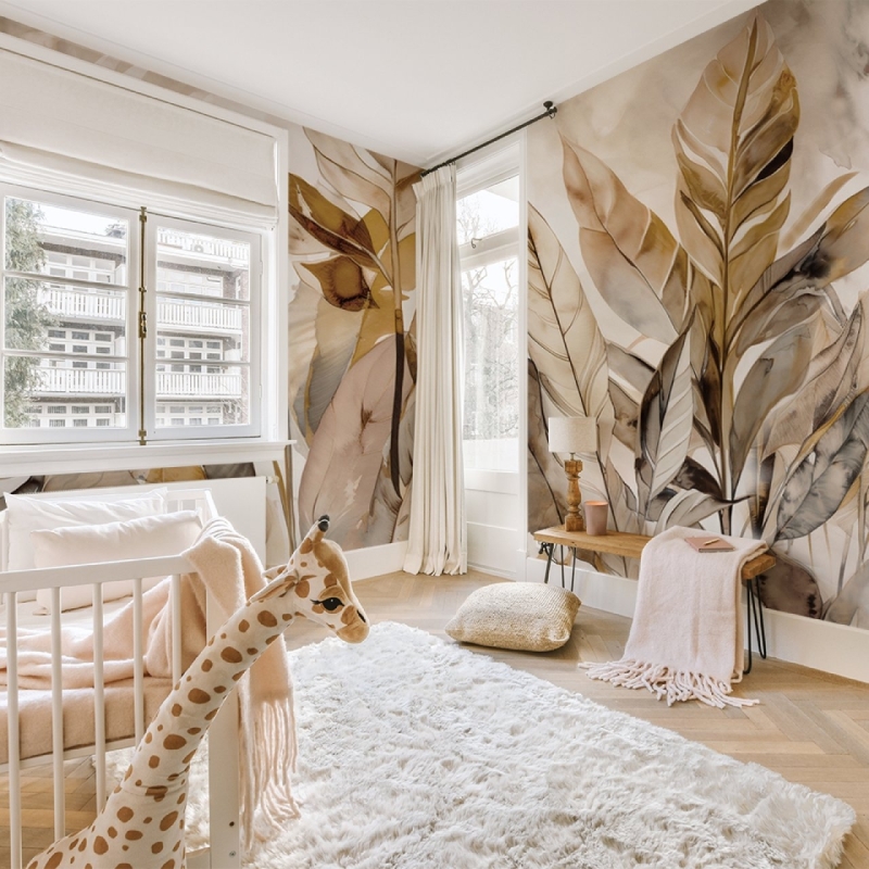 Tropical Removable Wallpaper. Banana Leaves Wallpaper. Modern Wallpaper. Peel and stick Wallpaper. Self-adhesive Wallpaper
