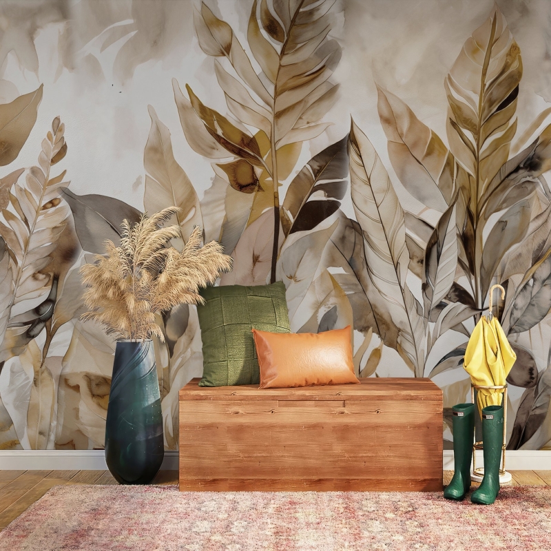 Tropical Removable Wallpaper. Banana Leaves Wallpaper. Modern Wallpaper. Peel and stick Wallpaper. Self-adhesive Wallpaper