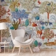 Botanical wallpaper, tiger, birds and plants, removable wall murals