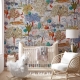 Botanical wallpaper, tiger, birds and plants, removable wall murals