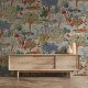 Botanical wallpaper, tiger, birds and plants, removable wall murals