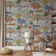Botanical wallpaper, tiger, birds and plants, removable wall murals