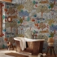 Botanical wallpaper, tiger, birds and plants, removable wall murals