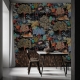 Botanical wallpaper black background, tiger, birds and plants, removable wall murals