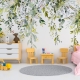 Floral Wallpaper Peel and Stick | Watercolor floral arrangements with leaves and herbs
