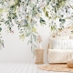 Floral Wallpaper Peel and Stick | Watercolor floral arrangements with leaves and herbs