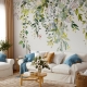 Floral Wallpaper Peel and Stick | Watercolor floral arrangements with leaves and herbs
