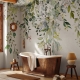 Floral Wallpaper Peel and Stick | Watercolor floral arrangements with leaves and herbs