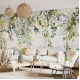 Floral Wallpaper Peel and Stick | Watercolor floral arrangements with leaves and herbs