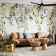 Floral Wallpaper Peel and Stick | Watercolor floral arrangements with leaves and herbs