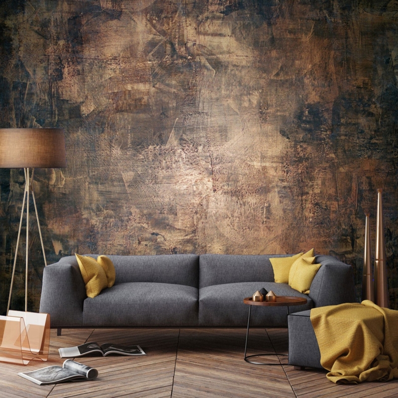 Copper Concrete Stone textured brown wallpaper that replicates the appearance of materials such as marble, wood, Peel and Stick