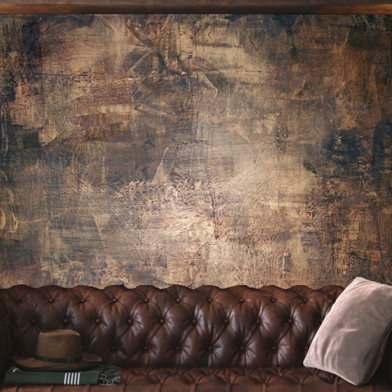 Copper Concrete Stone textured brown wallpaper that replicates the appearance of materials such as marble, wood, Peel and Stick