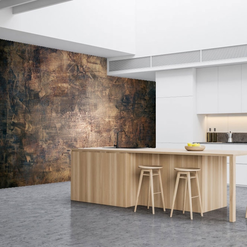 Copper Concrete Stone textured brown wallpaper that replicates the appearance of materials such as marble, wood, Peel and Stick