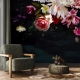 Dark Floral Wallpaper Peel and Stick l Big Watercolor Peony Flowers Wall mural l Temporary Wallpaper