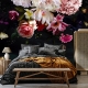 Dark Floral Wallpaper Peel and Stick l Big Watercolor Peony Flowers Wall mural l Temporary Wallpaper