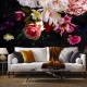 Dark Floral Wallpaper Peel and Stick l Big Watercolor Peony Flowers Wall mural l Temporary Wallpaper