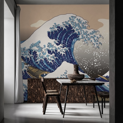 Wave Wallpaper Peel and Stick | Pink Blue Ocean Waves Wall Mural