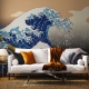 Wave Wallpaper Peel and Stick | Pink Blue Ocean Waves Wall Mural