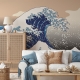 Wave Wallpaper Peel and Stick | Pink Blue Ocean Waves Wall Mural