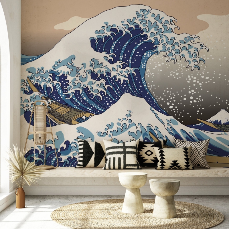 Wave Wallpaper Peel and Stick | Pink Blue Ocean Waves Wall Mural