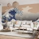 Wave Wallpaper Peel and Stick | Pink Blue Ocean Waves Wall Mural