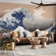 Wave Wallpaper Peel and Stick | Pink Blue Ocean Waves Wall Mural