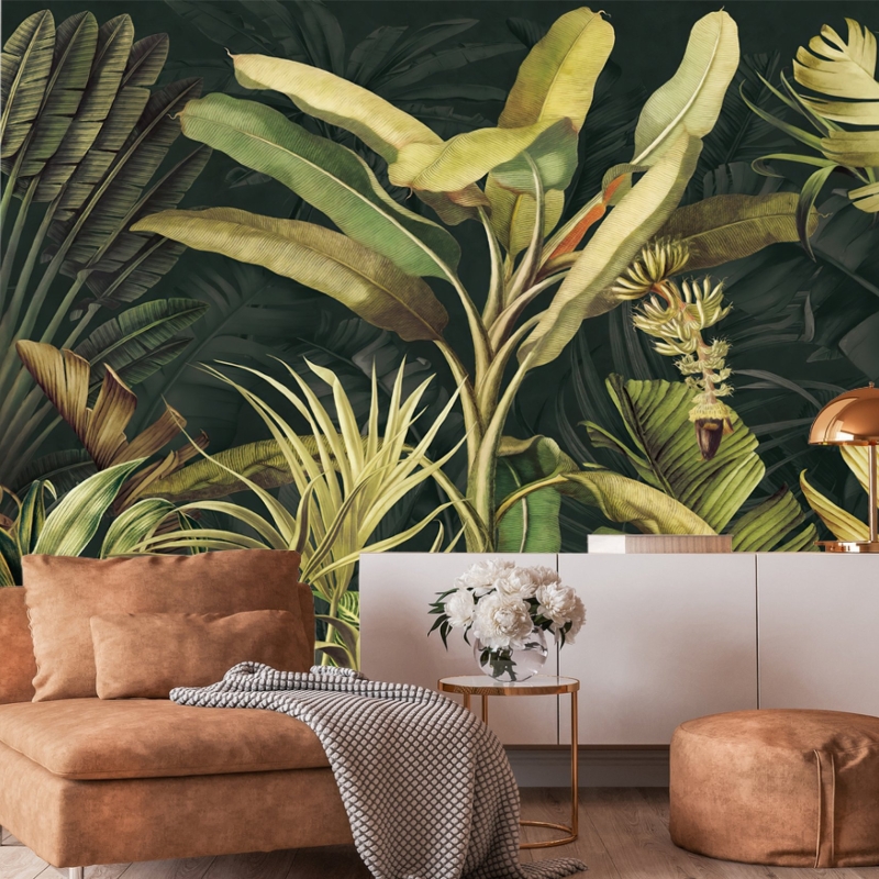 Vintage Tropical Wallpaper, Leaf Wallpaper Peel and Stick, Watercolor Tropical Leaves Wall Mural
