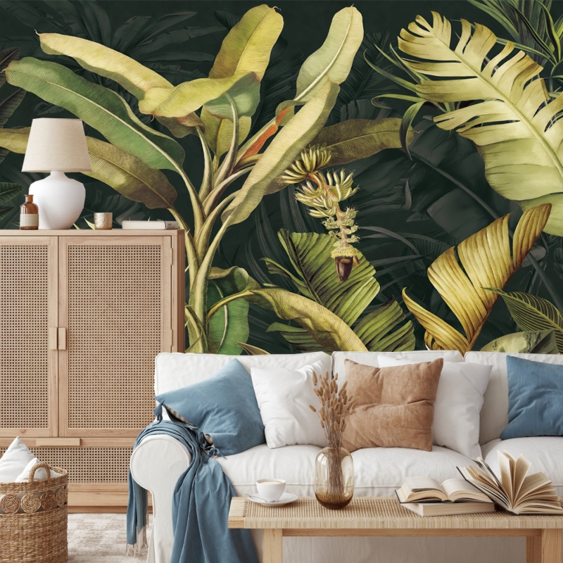 Vintage Tropical Wallpaper, Leaf Wallpaper Peel and Stick, Watercolor Tropical Leaves Wall Mural