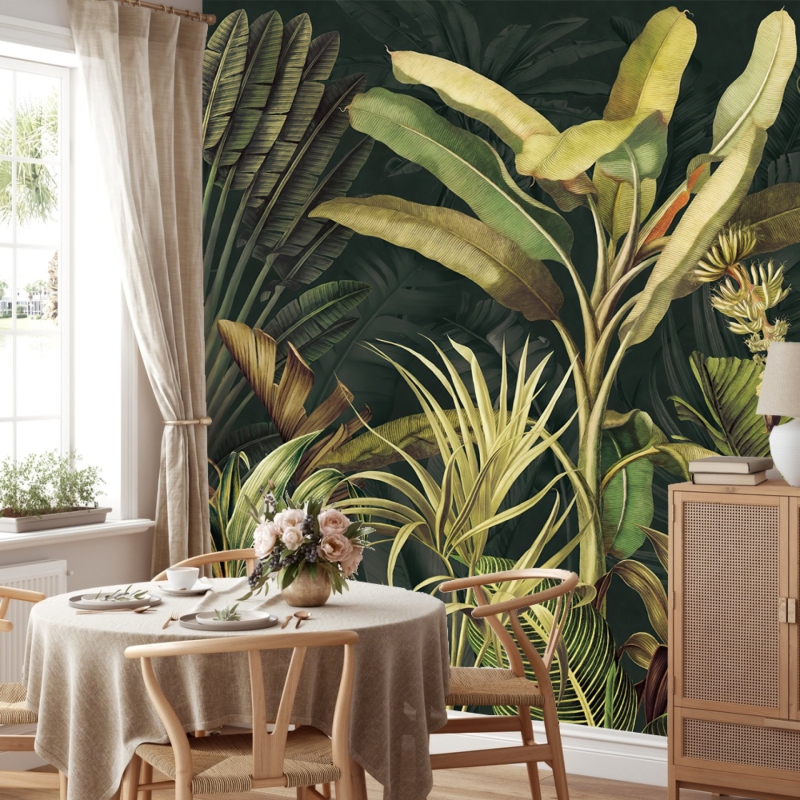 Vintage Tropical Wallpaper, Leaf Wallpaper Peel and Stick, Watercolor Tropical Leaves Wall Mural