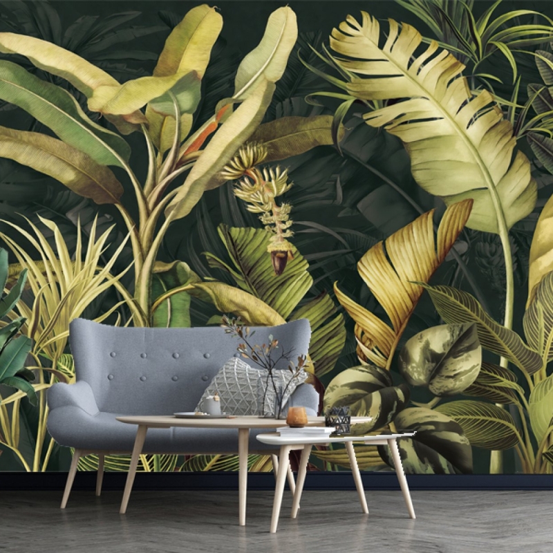 Vintage Tropical Wallpaper, Leaf Wallpaper Peel and Stick, Watercolor Tropical Leaves Wall Mural