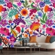 Colorful flowers and tropic leaves wallpaper, Adhesive Wallpaper, Wall mural, Removable, temporary wallpaper Peel & Stick