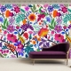 Colorful flowers and tropic leaves wallpaper, Adhesive Wallpaper, Wall mural, Removable, temporary wallpaper Peel & Stick